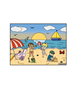 ENFANTS A LA PLAGE - Tableau velours et son livret éducatif - Ludocolor