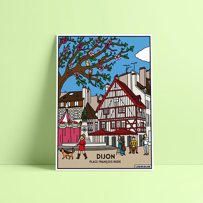 Coloriage velours Dijon - Place François Rude