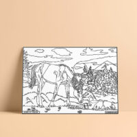 Coloriage velours Jument et Poulain