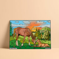 Coloriage velours Jument et Poulain