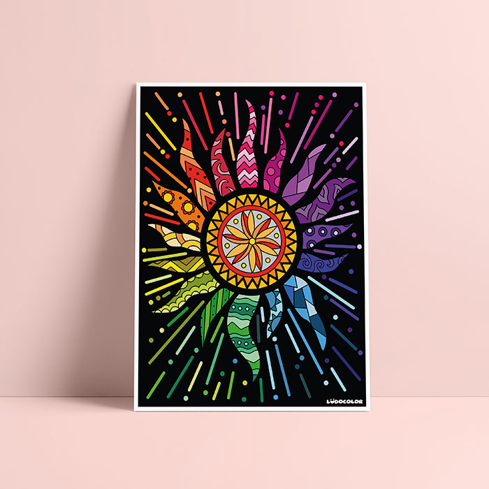 Coloriage velours Mandala soleil