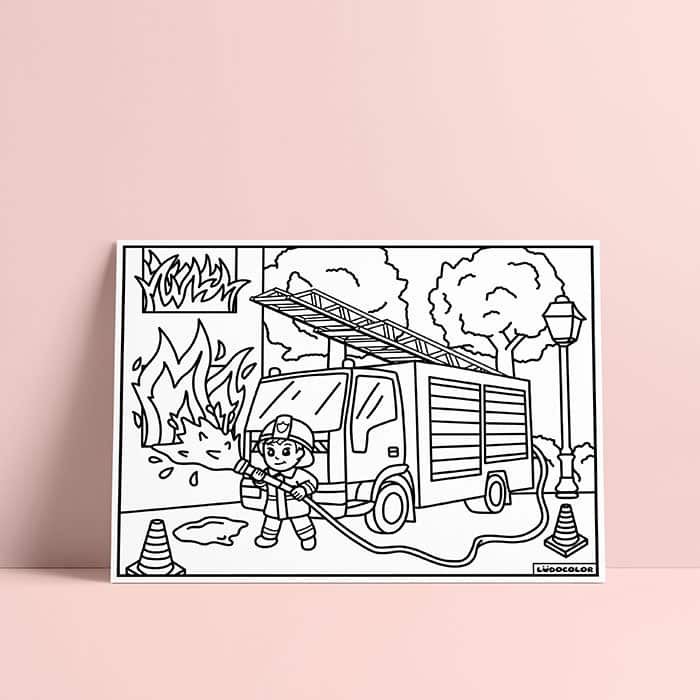 Coloriage velours pompier