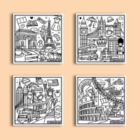 Coloriage velours villes du monde - Rome - Londres - Paris - New York