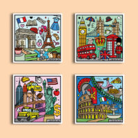 Coloriage velours villes du monde - Rome - Londres - Paris - New York