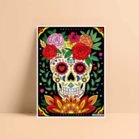 Tableau Velours Mandala Calavera Halloween – grand coloriage velours pour adultes et enfants.